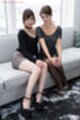 Friends sitting together on sofa wearing high heels
